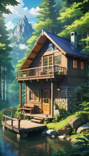 house by the water,summer cottage,house with lake,houseboat,the cabin in the mountains,log home,house in the mountains,houseboats,cottage,wooden house,small cabin,house in mountains,boat house,boathouse,floating huts,log cabin,chalet,deckhouse,forest house,fisherman's house,Illustration,Japanese style,Japanese Style 03