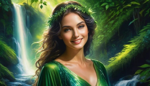 celtic woman,green waterfall,dyesebel,green background,fantasy picture,dryad,celtic queen,amazonica,green wallpaper,faires,kahlan,lorien,tamanna,green mermaid scale,saria,fantasy art,tinkerbell,the enchantress,princess sofia,inara,Conceptual Art,Daily,Daily 32