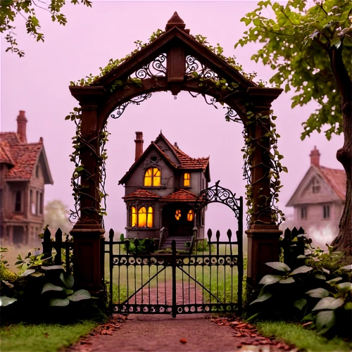 witch's house,witch house,house silhouette,doll's house,victorian house,briarcliff,farm gate,fairy tale castle,fairy door,victorian,old victorian,fairy house,the threshold of the house,dreamhouse,maplecroft,dandelion hall,doll house,iron gate,gate,wood gate,Unique,3D,Clay