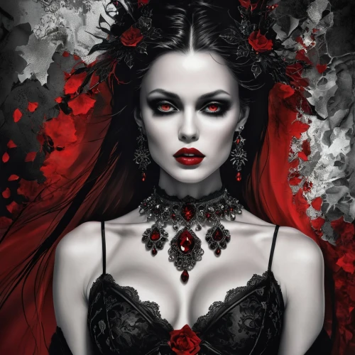 gothic woman,vampyres,vampire woman,vampire lady,demoness,queen of hearts,vampyre,lilith,gothic portrait,vampy,countess,vampiric,persephone,vamped,red rose,red roses,malefic,gothic style,viveros,sirenia,Photography,General,Realistic