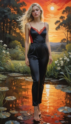 the blonde in the river,girl on the river,fantasy picture,world digital painting,bodypainting,blonde woman,marilyn monroe,fantasy art,fantasy woman,lady in red,labovitz,oil painting,femme fatale,oil painting on canvas,bodypaint,riverdance,fantasy portrait,ann,lachapelle,pin-up model,Art,Classical Oil Painting,Classical Oil Painting 18
