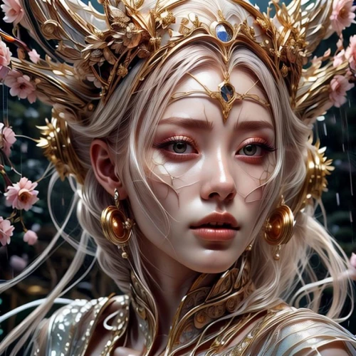 fantasy portrait,amano,golden crown,galadriel,golden wreath,kommuna,elven flower,gold crown,fantasy art,vestal,gold leaf,faery,flower fairy,elven,faerie,dryad,gold filigree,diwata,circlet,jianyin