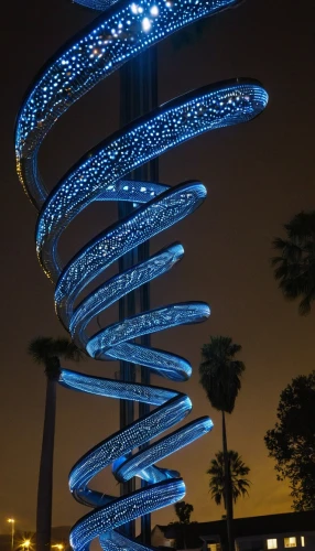 dna helix,steel sculpture,double helix,helix,the park at night,tiger and turtle,arria,the energy tower,temenos,kinetic art,helices,spiral,baywalk,kaust,herzliya,water stairs,public art,long exposure light,dna strand,winding steps,Photography,Documentary Photography,Documentary Photography 31