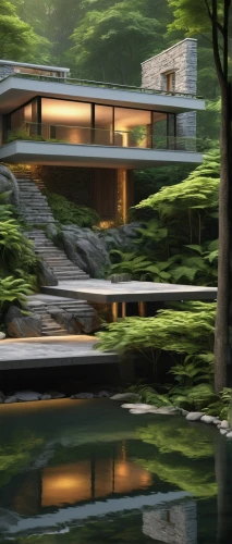 fallingwater,ryokan,amanresorts,japanese zen garden,house with lake,house in mountains,forest house,house in the mountains,modern house,japanese garden,pool house,landscaped,futuristic landscape,house in the forest,aqua studio,house by the water,mid century house,3d rendering,ryokans,zen garden,Art,Artistic Painting,Artistic Painting 48