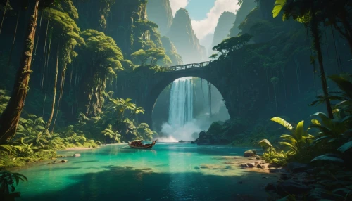 green waterfall,nature wallpaper,fantasy landscape,beautiful wallpaper,rainforests,waterfall,waterfalls,rainforest,futuristic landscape,natural arch,fantasy picture,brown waterfall,shaoming,rain forest,water fall,rivendell,beautiful landscape,nature background,tropical forest,nature landscape,Photography,General,Fantasy