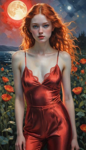 persephone,red head,niffenegger,lady in red,fantasy picture,shades of red,reddened,fantasy art,redd,redheads,behenna,macniven,red,nereid,secret garden of venus,seelie,fantasy portrait,red poppies,poppy red,maedhros,Art,Classical Oil Painting,Classical Oil Painting 18