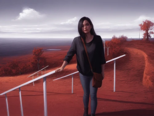 compositing,rotoscoping,ayers rock,giantess,3d rendering,red earth,dreamfall,3d background,render,3d render,3d rendered,virtual landscape,red sand,illyria,angel of the north,skywalk,composited,girl on the dune,rotoscoped,photo manipulation,Conceptual Art,Fantasy,Fantasy 17