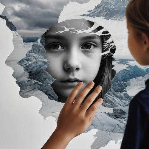 mystical portrait of a girl,world digital painting,photo manipulation,photomontages,girl praying,envisioneering,photomontage,young girl,digital art,imaginal,digital creation,digital artwork,envisioning,little girl in wind,image manipulation,cailleach,girl with speech bubble,mother earth,amazigh,photomanipulation,Photography,Black and white photography,Black and White Photography 07
