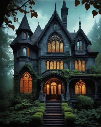 witch's house,house in the forest,witch house,fairy tale castle,forest house,victorian house,victorian,old victorian,fairytale castle,gothic style,dreamhouse,the haunted house,house silhouette,haunted house,ghost castle,creepy house,haunted castle,beautiful home,victorian style,fairy tale,Illustration,Abstract Fantasy,Abstract Fantasy 01