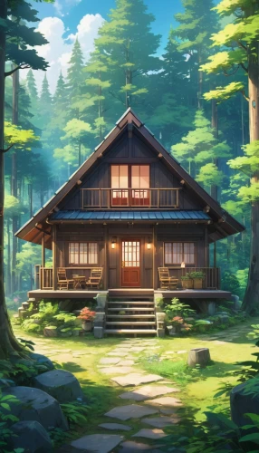 house in the forest,forest house,summer cottage,small cabin,wooden house,the cabin in the mountains,log home,log cabin,house in mountains,ryokan,house in the mountains,small house,little house,cottage,teahouse,lodge,kazoku,cabin,house with lake,wooden hut,Illustration,Japanese style,Japanese Style 03