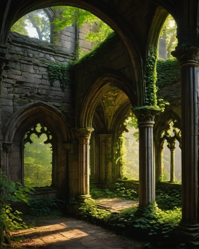 archways,rivendell,doorways,hall of the fallen,forest chapel,ruins,labyrinthian,arches,entranceways,nargothrond,cloister,llanthony,dandelion hall,archway,verdant,archs,aaa,sanctuary,cathedrals,pointed arch,Art,Classical Oil Painting,Classical Oil Painting 14