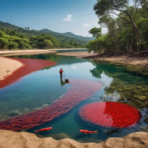 volcano pool,red earth,acid lake,volcanic lake,colorful water,ravine red romania,dead vlei,red sand,water pollution,tailandia,astaxanthin,landscape red,oil in water,northeast brazil,rojos,eutrophication,lava river,mountain spring,koi pond,rockpool,Photography,General,Realistic