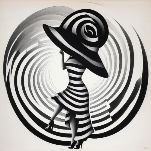art deco woman,trenaunay,hirschfeld,poiret,spinart,spiral art,vasarely,feininger,phleger,blumenfeld,pizzicato,ziegfeld,platner,whirled,the hat-female,concentric,vorticist,nazimova,whirly,time spiral,Photography,Black and white photography,Black and White Photography 09