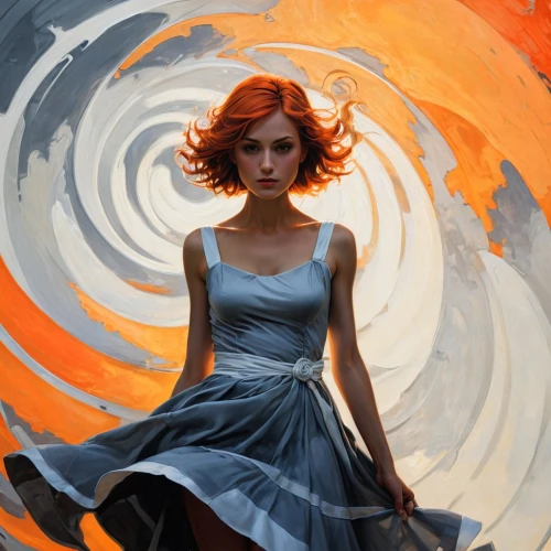 transistor,girl in a long dress,swirling,spiral background,romanoff,triss,spiral art,spiral,seelie,world digital painting,twirl,persephone,a girl in a dress,margaery,hypatia,whirlwinds,digital painting,eurydice,whirlwind,heatherley,Illustration,American Style,American Style 06