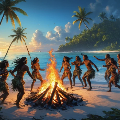 polynesians,luau,tribespeople,heiau,corroboree,tahitians,fyre,tatau,island group,firewalking,polynesian,tuvaluans,tahiti,wahine,hawaiki,aboriginal culture,tainos,kupala,fire dance,fire background,Conceptual Art,Fantasy,Fantasy 12