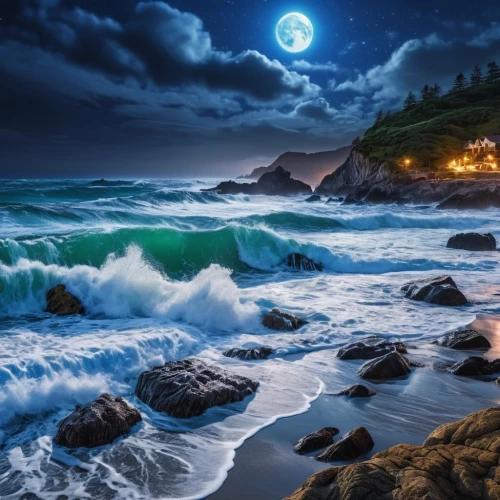 moonlit night,blue moon,sea night,moonlit,moonlight,moonlighted,moon photography,moondance,full moon,seascape,blue sea,moonglow,moonrise,ocean background,moonstruck,moon and star background,rocky beach,rocky coast,lune,dreamscapes,Photography,General,Realistic