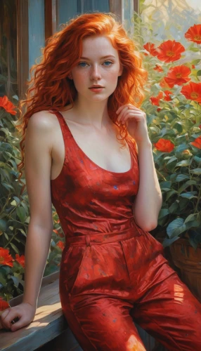 girl in the garden,redheads,maedhros,shades of red,lady in red,niffenegger,red head,reddened,persephone,seelie,man in red dress,demelza,huiraatira,romanoff,fiery,melisandre,mahvash,secret garden of venus,fantasy portrait,asuka langley soryu,Art,Classical Oil Painting,Classical Oil Painting 18