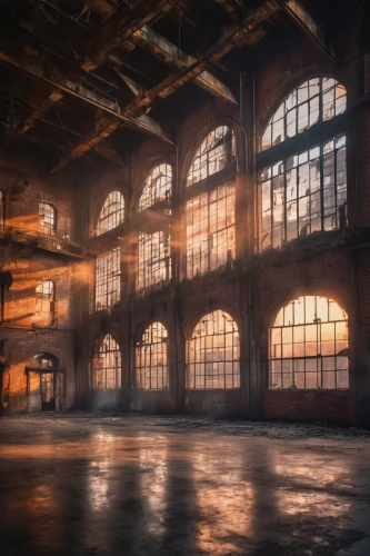 industrial hall,empty factory,abandoned factory,old factory,factory hall,warehouses,freight depot,warehouse,fabrik,old factory building,industrial ruin,locomotive roundhouse,locomotive shed,trainshed,hangar,empty interior,brickworks,industrial landscape,abandoned train station,industrial plant,Illustration,Realistic Fantasy,Realistic Fantasy 02