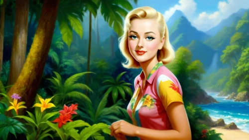 hawaiiana,connie stevens - female,the blonde in the river,cartoon video game background,paquita,cuba background,tropicale,florinda,south pacific,tretchikoff,background ivy,pantropical,marylyn monroe - female,background image,desilu,nature background,hula,whigfield,tropico,candy island girl