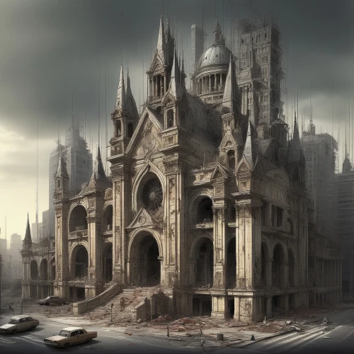 castle of the corvin,haunted cathedral,ghost castle,ravenloft,osgiliath,neogothic,imperialis,willink,haunted castle,gothic style,castellated,gothic church,destroyed city,unbuilt,latveria,fairy tale castle,tirith,gothic,ruinas,castel