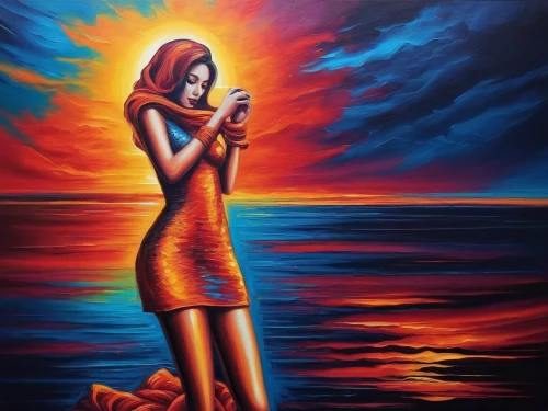 oil painting on canvas,woman holding a smartphone,fisherwoman,amphitrite,oil painting,art painting,welin,glass painting,woman with ice-cream,peinture,pintura,pintor,adnate,caple,red sea,oil on canvas,bodypainting,girl making selfie,wyland,mexican painter,Illustration,Realistic Fantasy,Realistic Fantasy 25