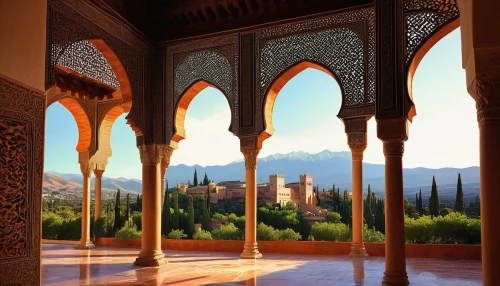 alhambra,la kasbah,kasbah,granada,alcazar of seville,marrakech,marrakesh,khaneh,alcazaba,morocco,mihrab,andalusia,moroccan pattern,mezquita,andalucian,quasr al-kharana,alcazar,arabkhaneh,maroc,mudejar,Illustration,Realistic Fantasy,Realistic Fantasy 32