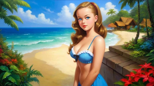 beach background,pin-up girl,mermaid background,retro pin up girl,blue hawaii,cartoon video game background,pin up girl,summer background,retro pin up girls,hawaiiana,pin-up girls,the sea maid,pin up girls,pin ups,candy island girl,pin-up model,amphitrite,landscape background,3d background,photo painting
