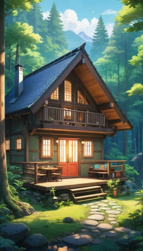 house in the forest,summer cottage,small cabin,the cabin in the mountains,forest house,wooden house,log cabin,cottage,log home,house in the mountains,cabin,house in mountains,little house,wooden hut,small house,chalet,lodge,home landscape,butka,lonely house,Illustration,Japanese style,Japanese Style 03