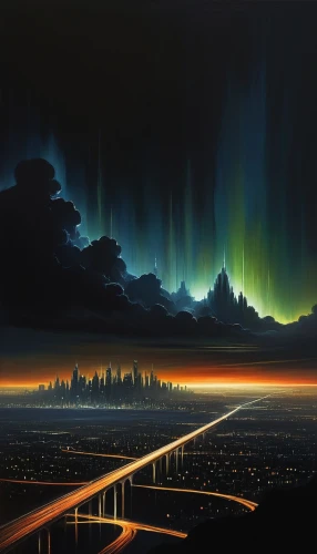 nothern lights,the northern lights,northen lights,northern light,auroras,rainbow bridge,norther lights,northern lights,polar lights,northernlight,skylighted,futuristic landscape,city highway,fairbanks,highway lights,aurora,skylines,skyline,aurorae,auroral,Conceptual Art,Daily,Daily 32