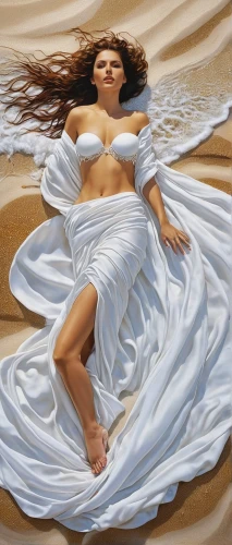 sirene,amphitrite,voile,girl on the dune,cocooned,aphrodite,ariadne,the sea maid,the wind from the sea,fantasy art,sirena,turilli,bedsheet,nereids,bed sheet,bedspread,white sand,beach towel,recumbents,languid,Illustration,Paper based,Paper Based 12