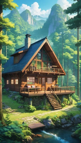 house in the mountains,house in mountains,the cabin in the mountains,house in the forest,forest house,log home,summer cottage,log cabin,chalet,wooden house,house with lake,lodge,cottage,small cabin,home landscape,butka,beautiful home,teahouse,house by the water,dreamhouse,Illustration,Japanese style,Japanese Style 03