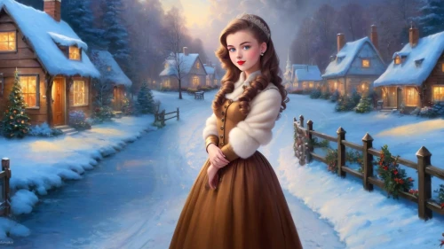 suit of the snow maiden,christmas snowy background,winter background,snow scene,the snow queen,fantasy picture,winterplace,innkeeper,celtic woman,nessarose,catelyn,belle,scotswoman,winter village,caroling,carolers,white rose snow queen,winter dress,nelisse,princess anna