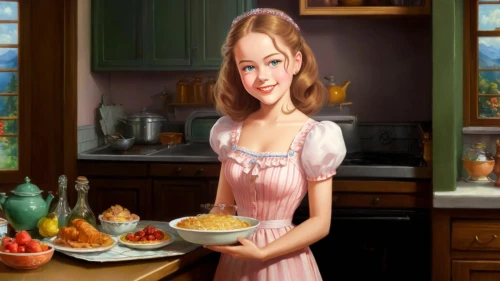 girl in the kitchen,girl with cereal bowl,woman holding pie,waitress,housewife,doll kitchen,girl with bread-and-butter,housemaid,milkmaid,cucina,kidman,avonlea,madeleine,the girl in nightie,dirndl,eloise,maidservant,stouffer,doll's house,malon