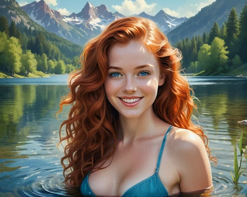 water nymph,girl on the river,redheads,fantasy picture,world digital painting,fantasy art,fantasy portrait,naiad,mera,underwater background,reynir,lysa,mermaid background,landscape background,ariel,celtic woman,the blonde in the river,sirena,digital painting,portrait background,Conceptual Art,Fantasy,Fantasy 12