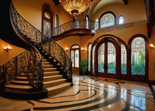 staircase,outside staircase,hallway,staircases,foyer,emirates palace hotel,entrance hall,winding staircase,entryway,circular staircase,cochere,luxury home interior,mansion,banisters,stairway,entranceway,stairs,ornate room,escaleras,balustrade,Art,Classical Oil Painting,Classical Oil Painting 43