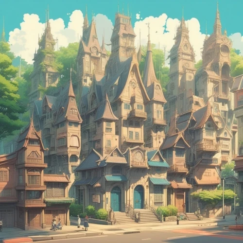 knight village,sylvania,aurora village,studio ghibli,ghibli,highstein,medieval town,fairy tale castle,escher village,fantasy city,nargothrond,mountain settlement,townscapes,townhouses,riftwar,wooden houses,maplecroft,witch's house,castletroy,machico