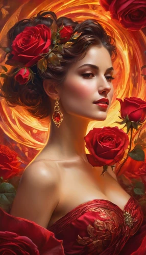 red roses,persephone,red rose,melisandre,flamenca,fiery,fire flower,flame flower,scent of roses,flame spirit,fantasy art,aflame,fireheart,rose png,way of the roses,flower of passion,red-yellow rose,fire heart,fire background,yellow rose background,Conceptual Art,Fantasy,Fantasy 05