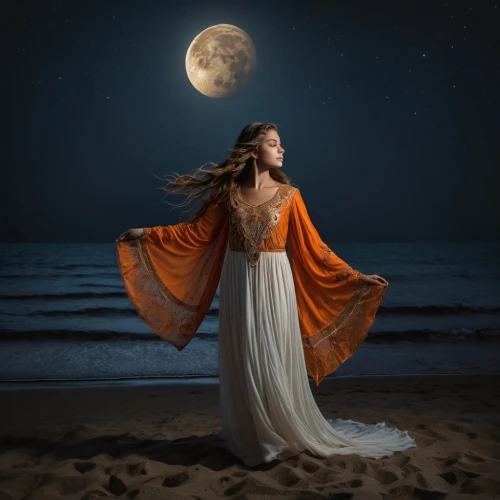 moondance,girl on the dune,moonlit night,nightdress,moonlit,ariadne,moonlighted,moonstruck,queen of the night,caftan,celtic woman,lady of the night,moonbeams,moonbeam,orior,conceptual photography,the night of kupala,orange robes,moonshadow,full moon,Photography,General,Fantasy