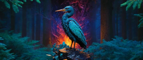 blue heron,fairy peacock,peacock,kingfishers,kingfisher,eurasian kingfisher,blue peacock,perched on a log,pfau,tui,pacific heron,river kingfisher,kormoran,giant kingfisher,anhinga,diorama,heron,3d fantasy,great cormorant,enchanted forest