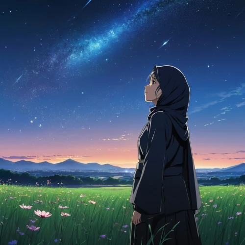 starry sky,falling stars,the night sky,night sky,stargazing,star sky,nightsky,starlight,boogiepop,tanabata,falling star,cosmos field,rainbow and stars,starry,moon and star background,starbright,starry night,night stars,the moon and the stars,skygazers,Illustration,Japanese style,Japanese Style 05