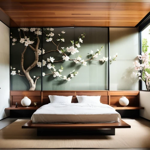 japanese-style room,bamboo curtain,headboards,japanese floral background,headboard,yinzhen,ryokan,ryokans,japanese cherry,contemporary decor,flower wall en,bamboo plants,floral japanese,bedroom,japanese cherry blossom,wallcoverings,japanese carnation cherry,fromental,guest room,ikebana,Photography,General,Realistic