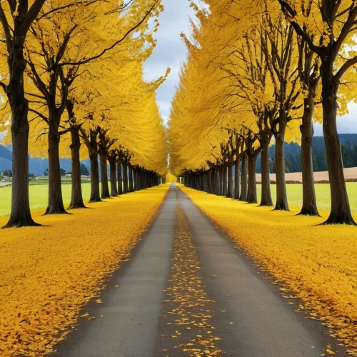 golden trumpet trees,tree lined lane,tree lined avenue,tree-lined avenue,yellow leaves,tree lined path,yellow wall,maple road,tree lined,autumn background,golden autumn,yellow,autumn scenery,yellow tabebuia,yellow color,autumn trees,yellow garden,row of trees,yellow grass,yellow leaf,Photography,General,Realistic