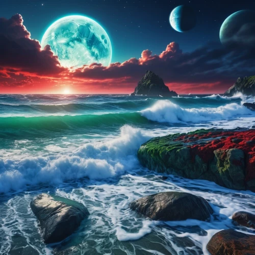 ocean background,seascape,ocean waves,fantasy landscape,sea landscape,lunar landscape,ocean paradise,emerald sea,full hd wallpaper,moon and star background,fantasy picture,coastal landscape,dreamscape,landscape background,dreamscapes,sea night,the endless sea,ocean,rocky coast,moonscapes,Photography,General,Realistic