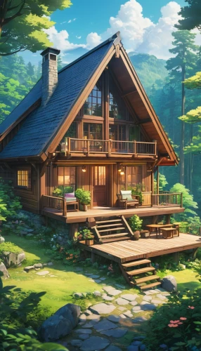 summer cottage,the cabin in the mountains,house in the forest,house in the mountains,house in mountains,log home,forest house,wooden house,log cabin,cottage,chalet,small cabin,butka,home landscape,beautiful home,rustic aesthetic,country cottage,lodge,dreamhouse,little house,Illustration,Japanese style,Japanese Style 03