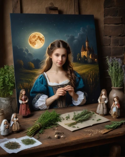 miniaturist,herbalists,mystical portrait of a girl,girl in the garden,painter doll,shepherdess,girl with bread-and-butter,rosicrucians,gretel,girl in the kitchen,girl in a historic way,portraitists,fantasy portrait,fantasy picture,netherlandish,proprietress,girl picking flowers,girl picking apples,italian painter,fairy tale icons,Photography,General,Fantasy
