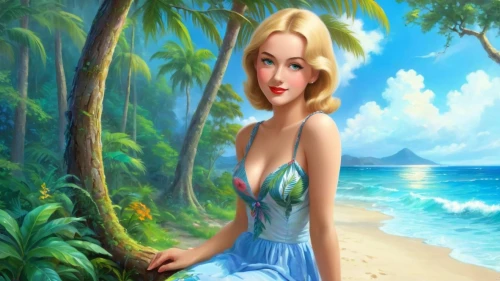beach background,retro pin up girl,pin-up girl,pin up girl,blue hawaii,amphitrite,mermaid background,retro pin up girls,cuba background,tropico,cartoon video game background,the blonde in the river,hawaiiana,pin-up model,summer background,pin ups,pin-up girls,landscape background,janna,tropicale