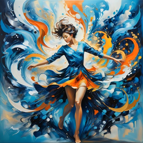 dance with canvases,harmonix,firedancer,whirlwinds,dancing flames,blue enchantress,fluidity,promethea,fire dancer,little girl in wind,twirling,fire dance,flamenco,amphitrite,janna,dancer,flamenca,whirlwind,fantasy art,the sea maid,Conceptual Art,Oil color,Oil Color 24