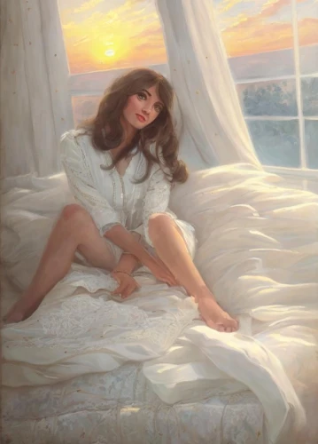 woman on bed,struzan,mcnaughton,vettriano,heatherley,giancola,girl on the boat,reclining,donsky,sargent,romantic portrait,mcquarrie,brooke shields,oil painting,shroyer,pittura,hildebrandt,leighton,idyll,hausner,Common,Common,Cartoon