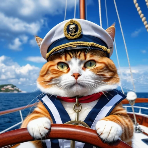 cocaptain,helmsman,capitaine,seacat,commandeer,pusser,seafaring,ferrant,citycat,captaining,sailor,captained,cat european,worldcat,capitan,commodore,admiral,red tabby,captain,aboard,Photography,General,Realistic