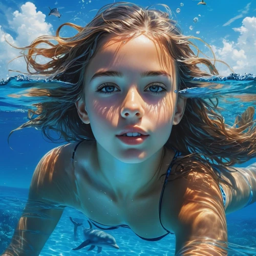 underwater background,water nymph,under the water,donsky,underwater,under water,in water,photorealist,underwater playground,underwater landscape,submerged,underwater world,girl with a dolphin,waterkeeper,swimmer,pool of water,buoyant,swimmable,female swimmer,wyland,Conceptual Art,Fantasy,Fantasy 12